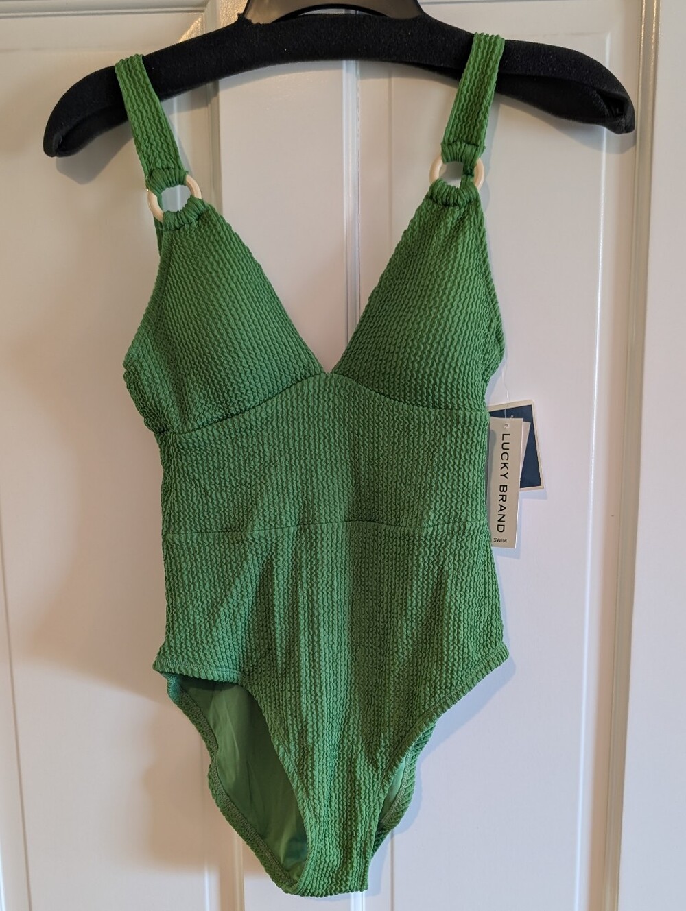 Women's Lucky Brand Green Textured One-Piece with Ring-Strap Detail